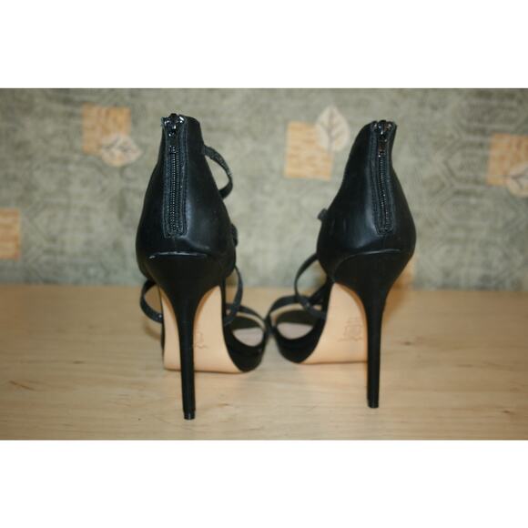 Nina Black Faux Leather T-Strap Zip Heels 11 M - Picture 4 of 6